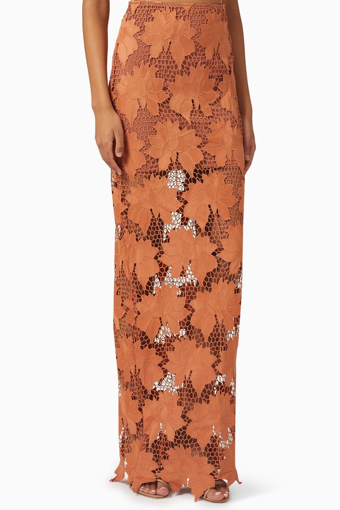 

Tropez Floral Crochet Midi Skirt, Orange