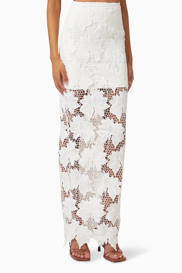 Tropez Floral Crochet Midi Skirt, White
