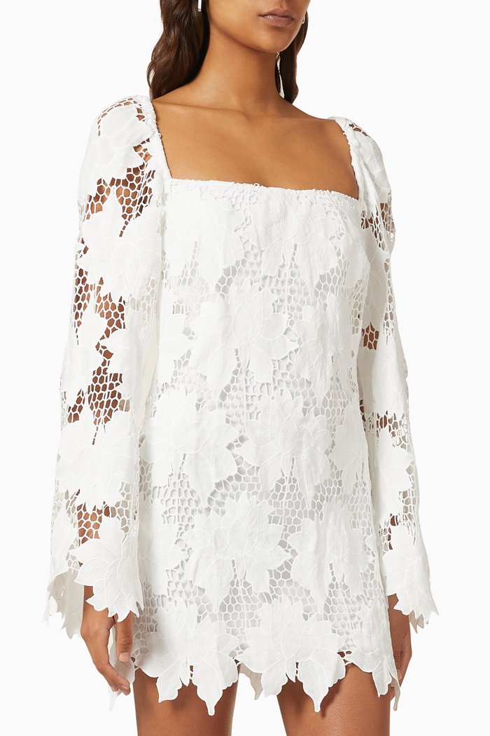 

Tropez Floral Crochet Mini Dress, White
