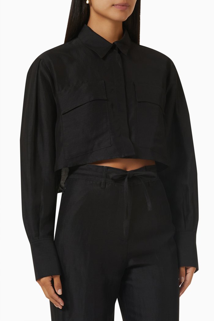 Cropped Safari Shirt in Viscose, Black