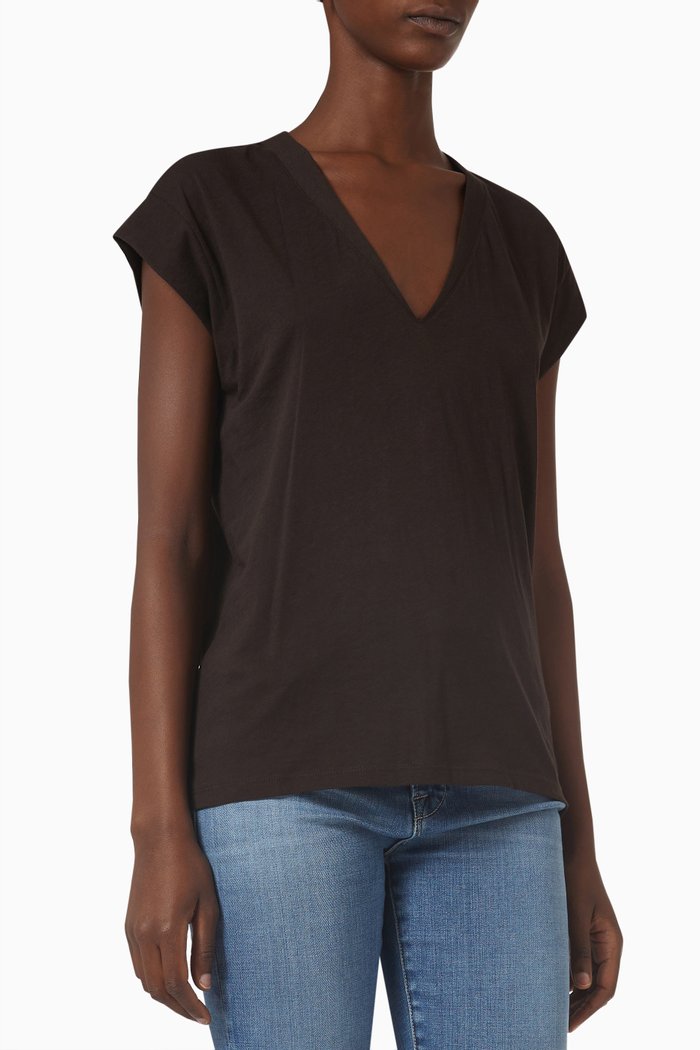 

Le Mid-rise V-neck T-shirt in Cotton, Brown