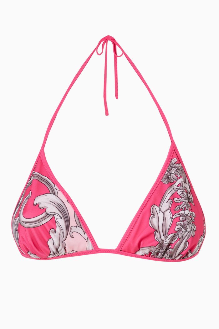 

Baroque Print Reversible Bikini Top, Pink
