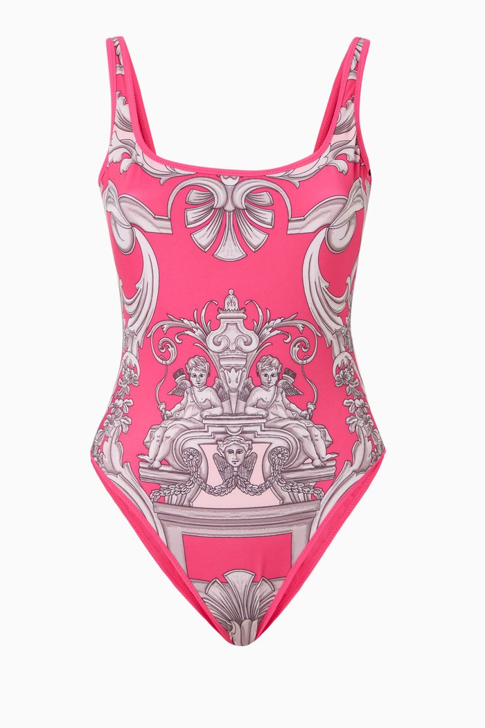 

Silver Baroque Reversible One-piece Swimsuit in Recycled Nylon, Pink