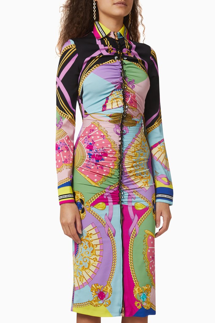 

I Ventagli Midi Shirt Dress in Silk, Multicolour