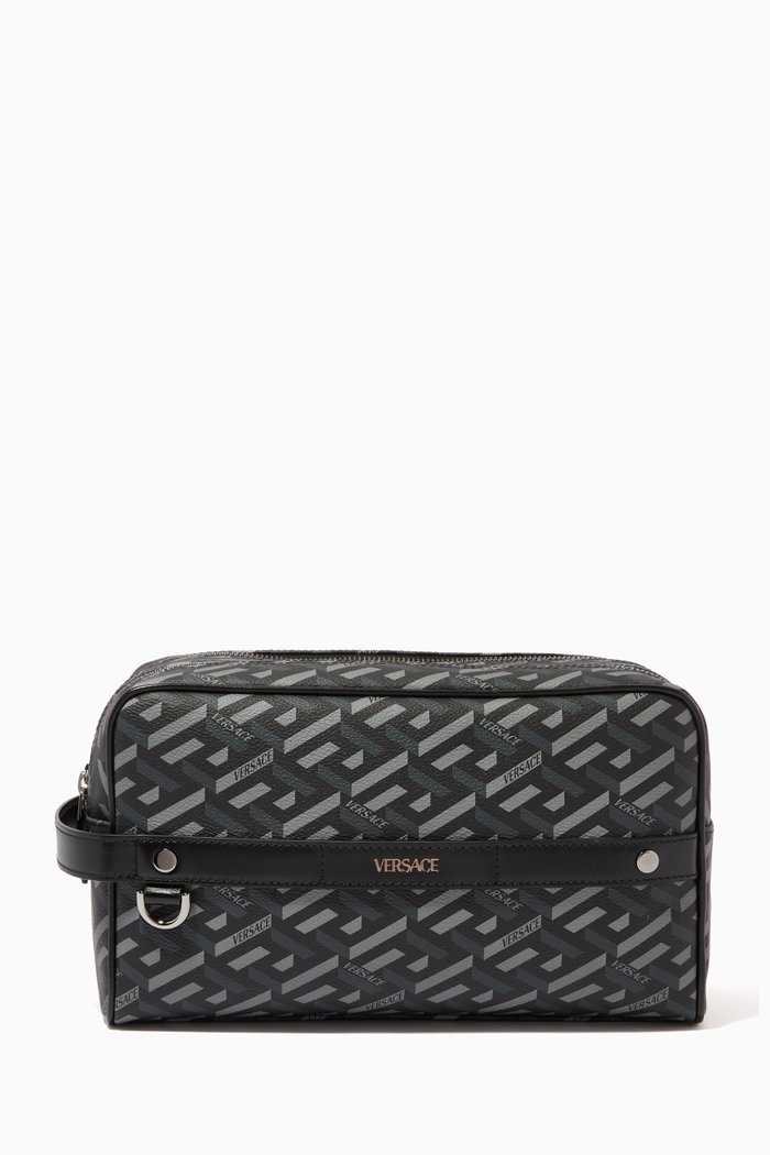 

La Greca Signature Toiletry Bag in Canvas, Black