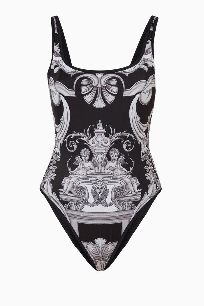 

Baroque Print Reversible One-piece Swimsuit, Black