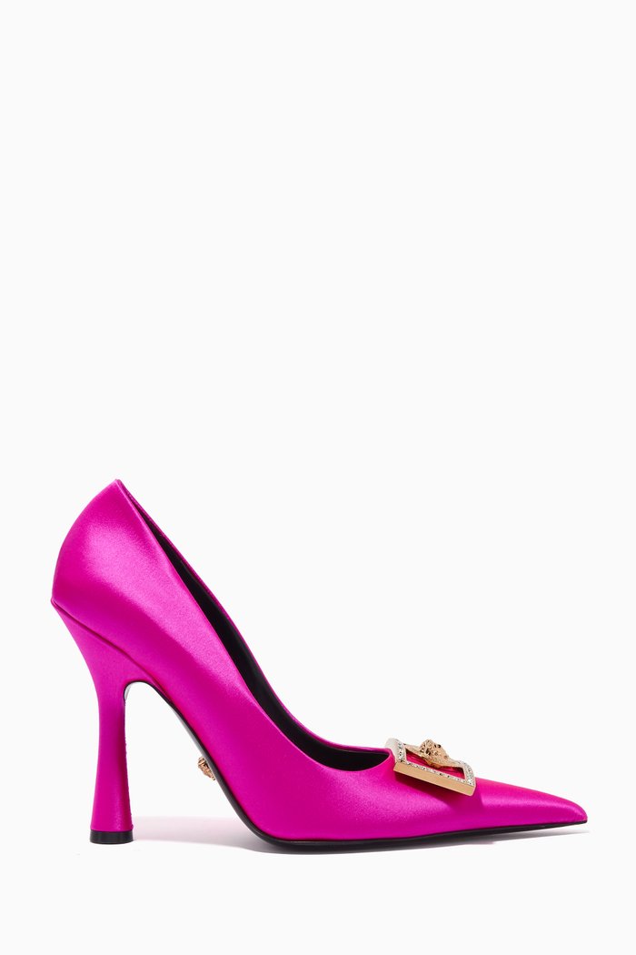 

Medusa Plaque 110mm Pumps in Satin & Leather, Pink