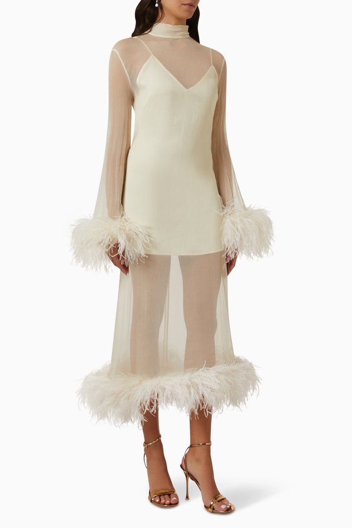

Gina Venti Dress in Silk & Ostrich Feathers, White