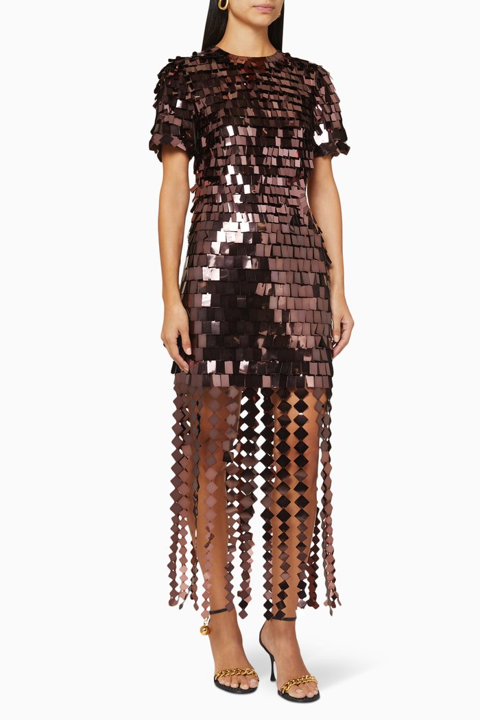 

Jillian Midi Dress in Sequins, Brown