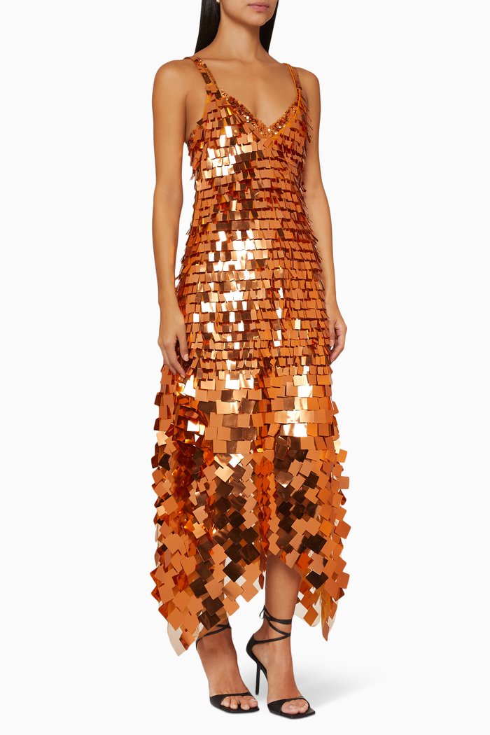 Indra Midi Dress in Sequins, Orange