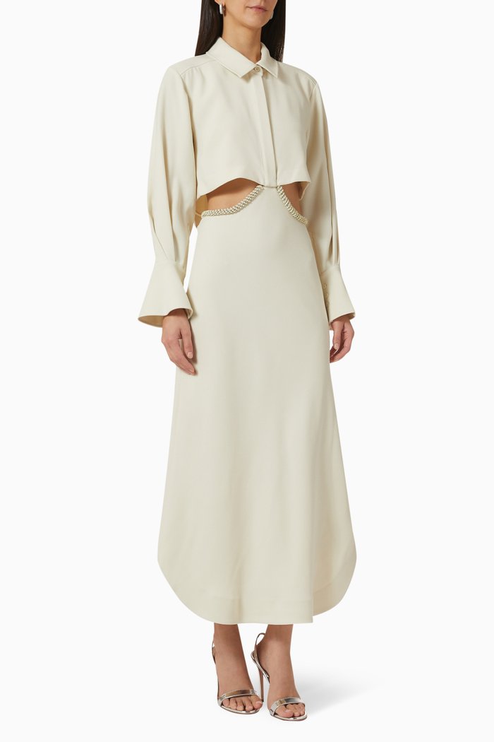 

Nikki Diamante Cut-out Midi Dress in Crepe, Neutral