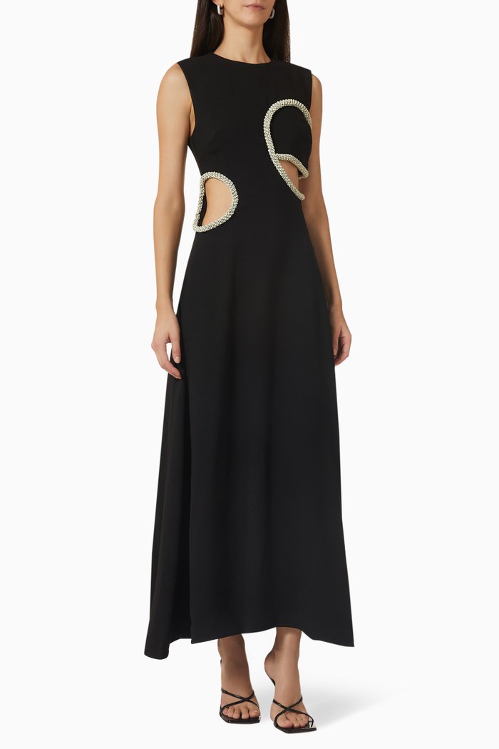 

Jacky Diamante Cut-out Midi Dress in Crepe, Black