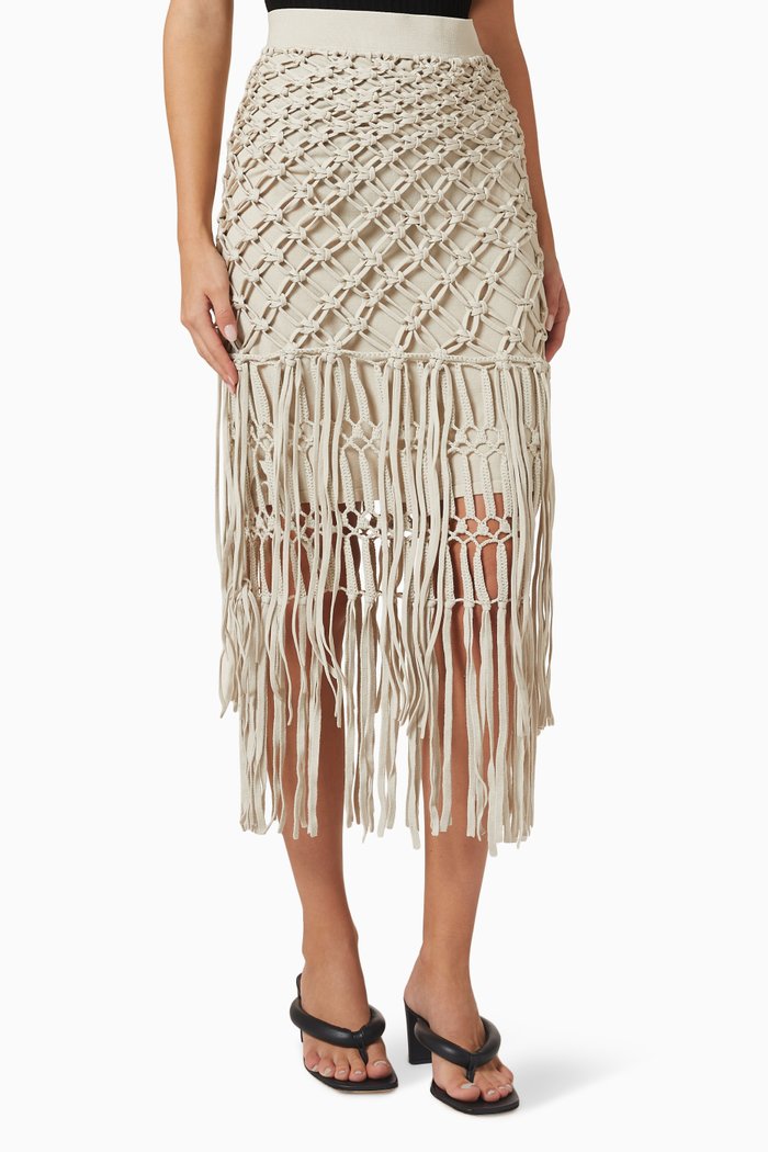 

Catherine Compact Fringe Midi Skirt, Neutral