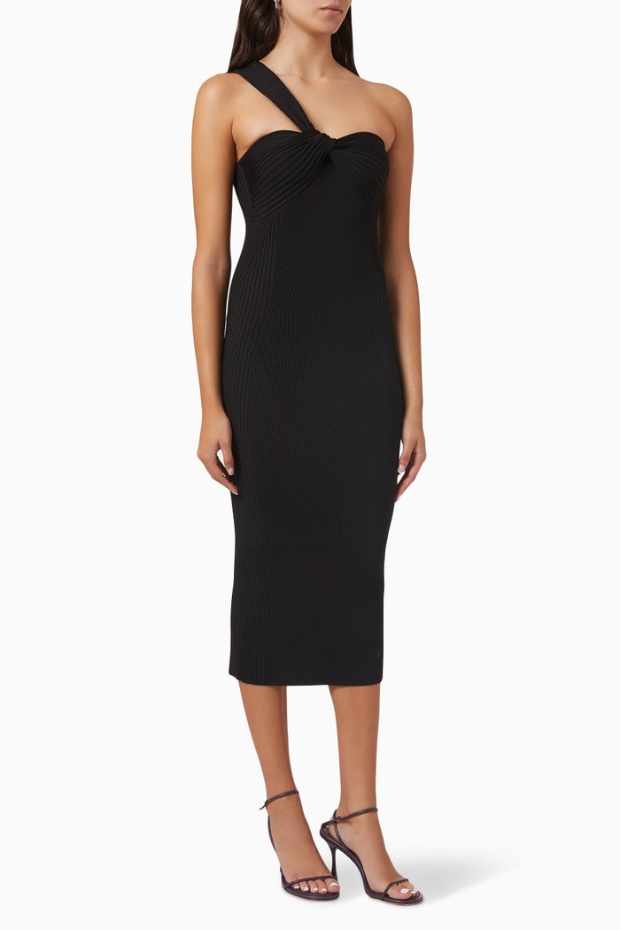 

Laurena One-shoulder Midi Dress in Compact Rib, Black