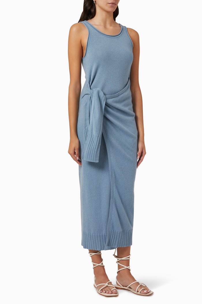 

Flynn Wrap Midi Dress in Cashmere, Blue