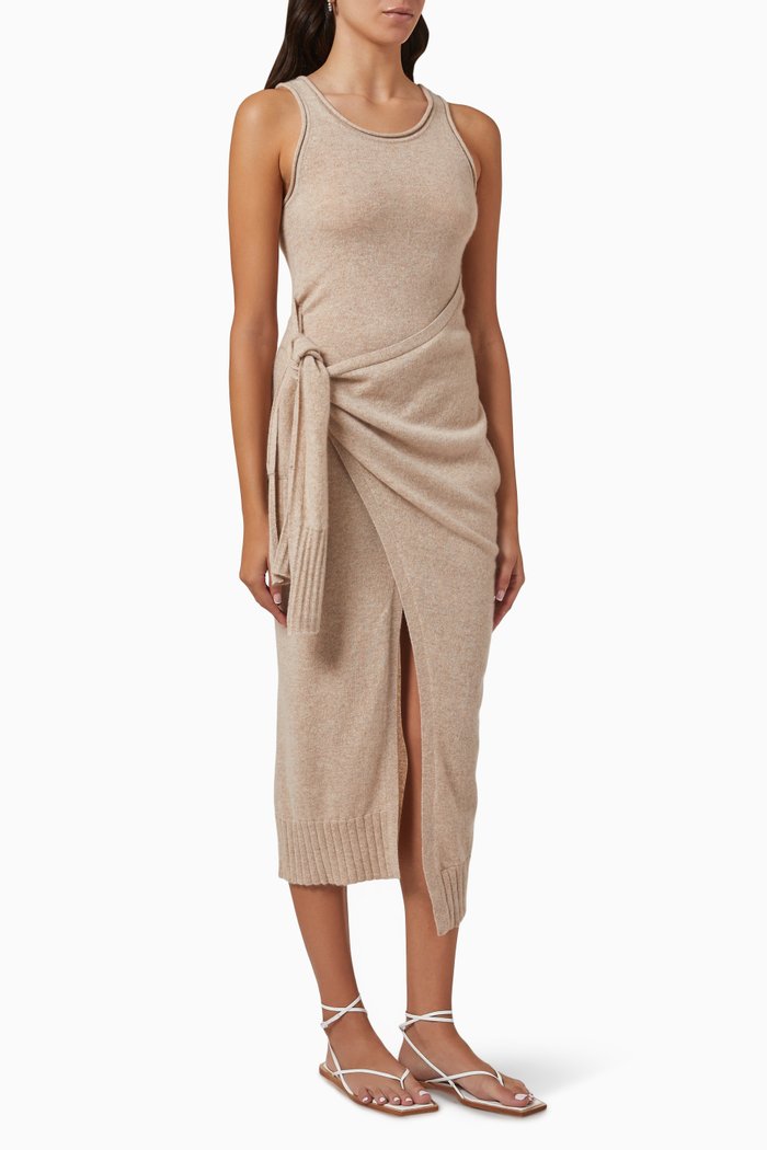 

Flynn Wrap Midi Dress in Cashmere, Neutral