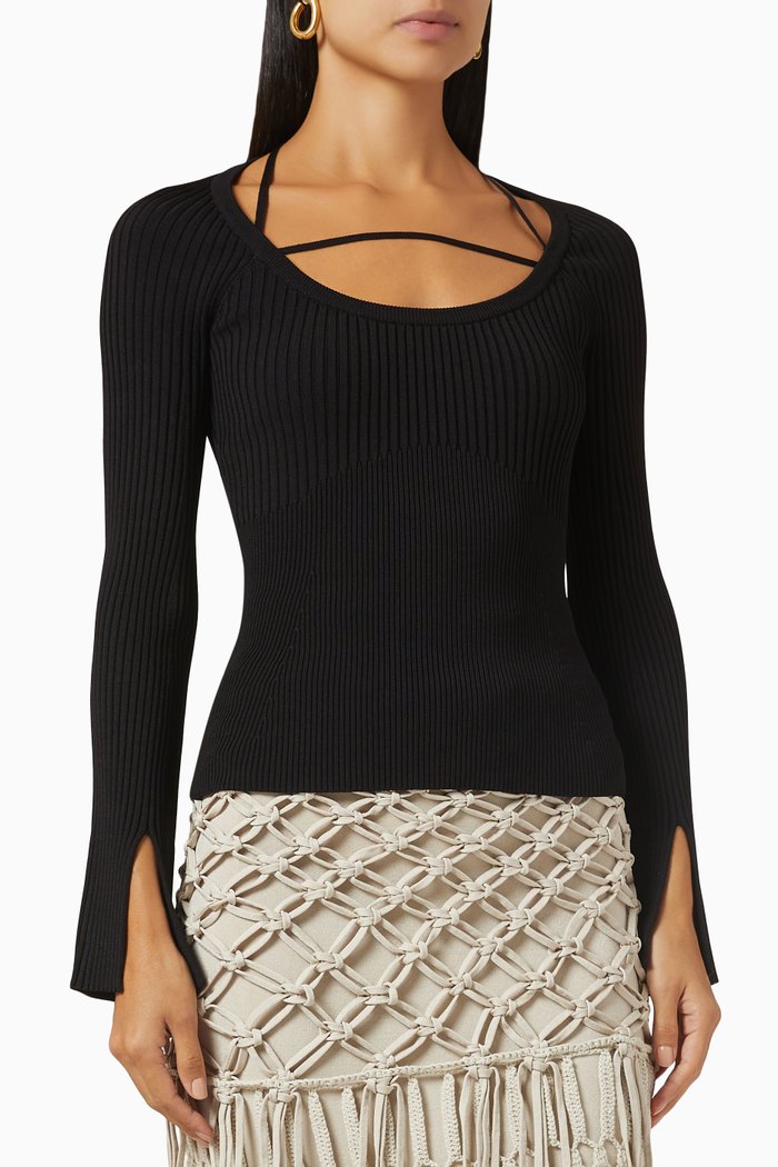 

Minka Halter Top in Ribbed Knit, Black