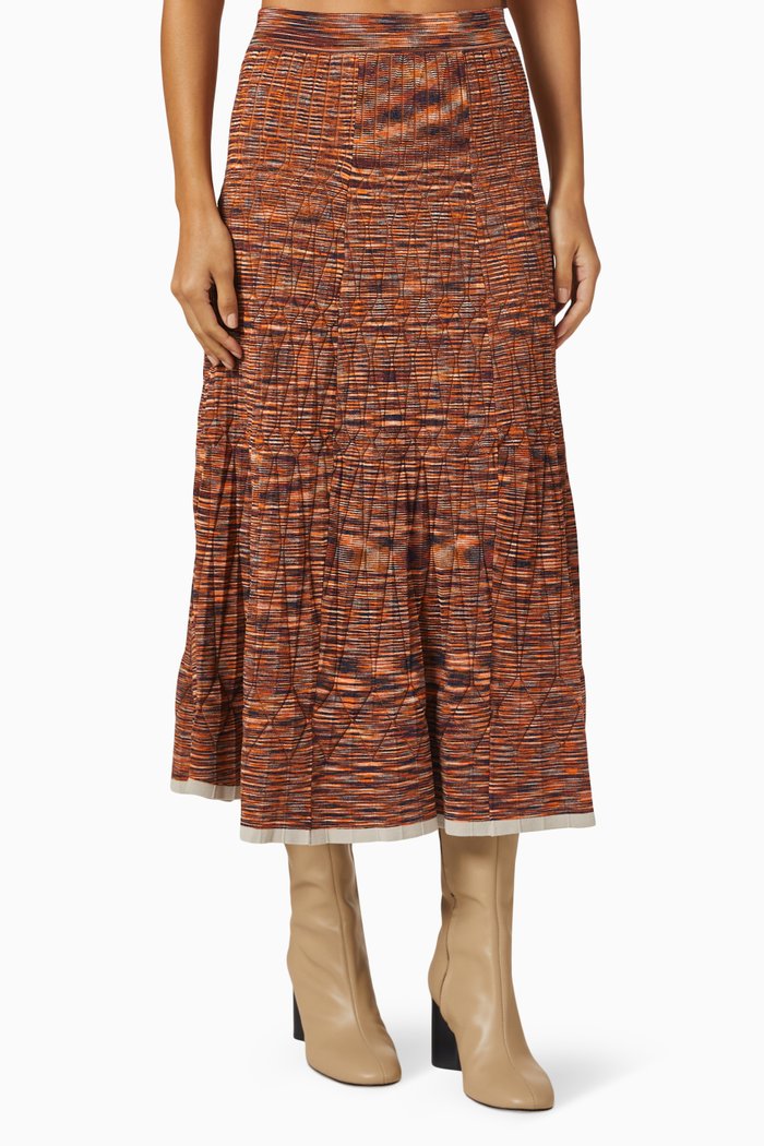 

Lida Space Dye Midi Skirt in Ribbed Knit, Burgundy