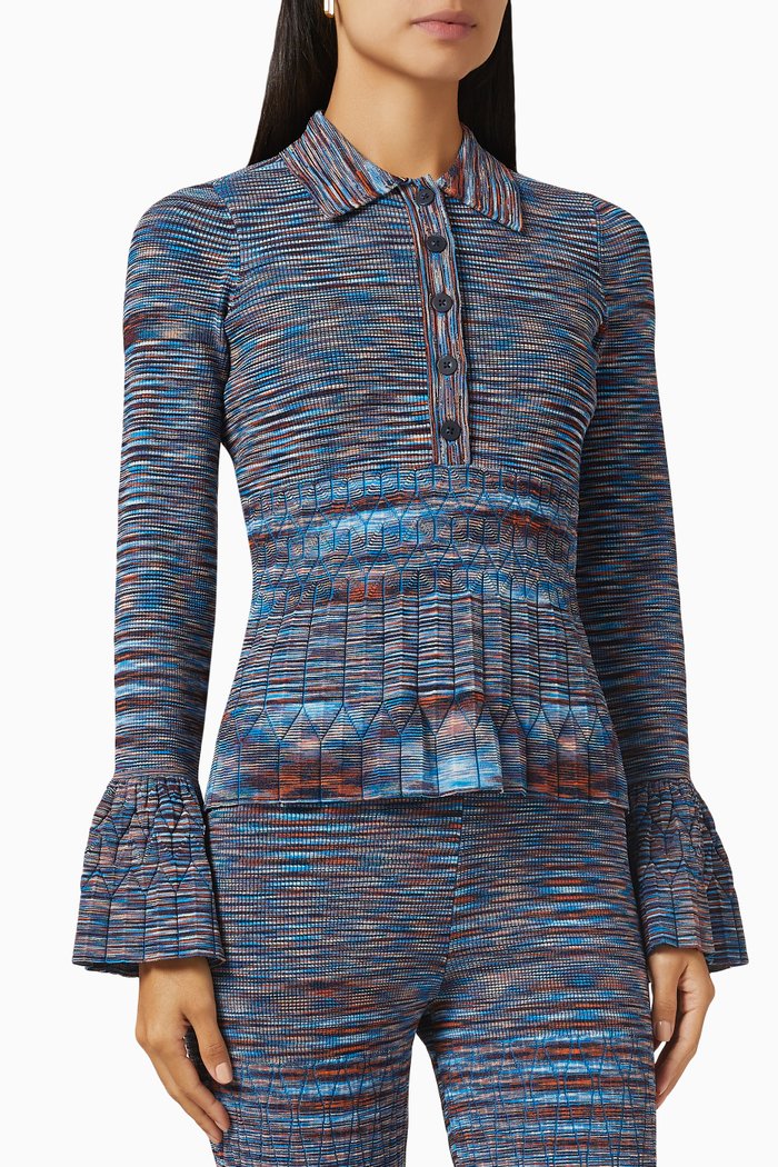 

Mackenna Space Dye Polo Shirt in Ribbed Knit, Blue