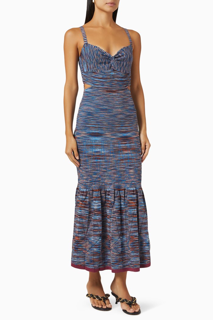 

Shania Pleated Space Dye Dress in Ribbed Knit, Blue