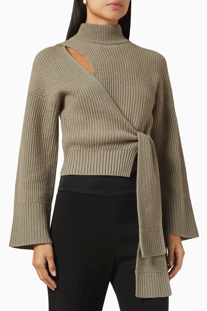 

Amaris Wrap Sweater in Wool Blend, Brown
