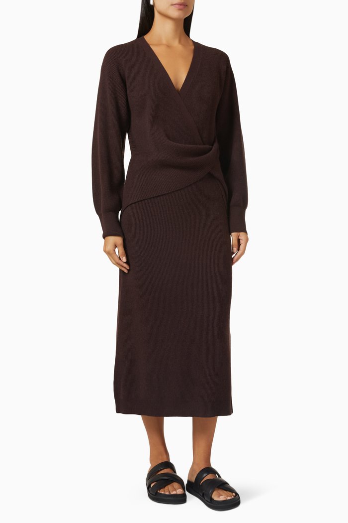 Judith Midi Dress in Wool Blend, Brown