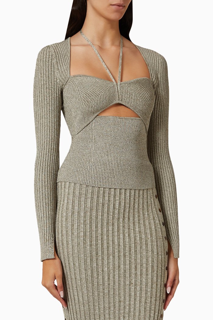

Alexia Marled Top in Rib-knit, Neutral