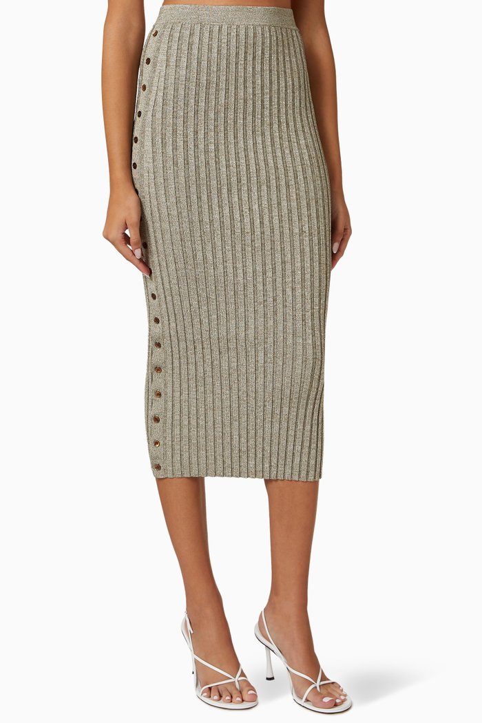 Ashton Marled Midi Skirt in Rib-knit, Neutral
