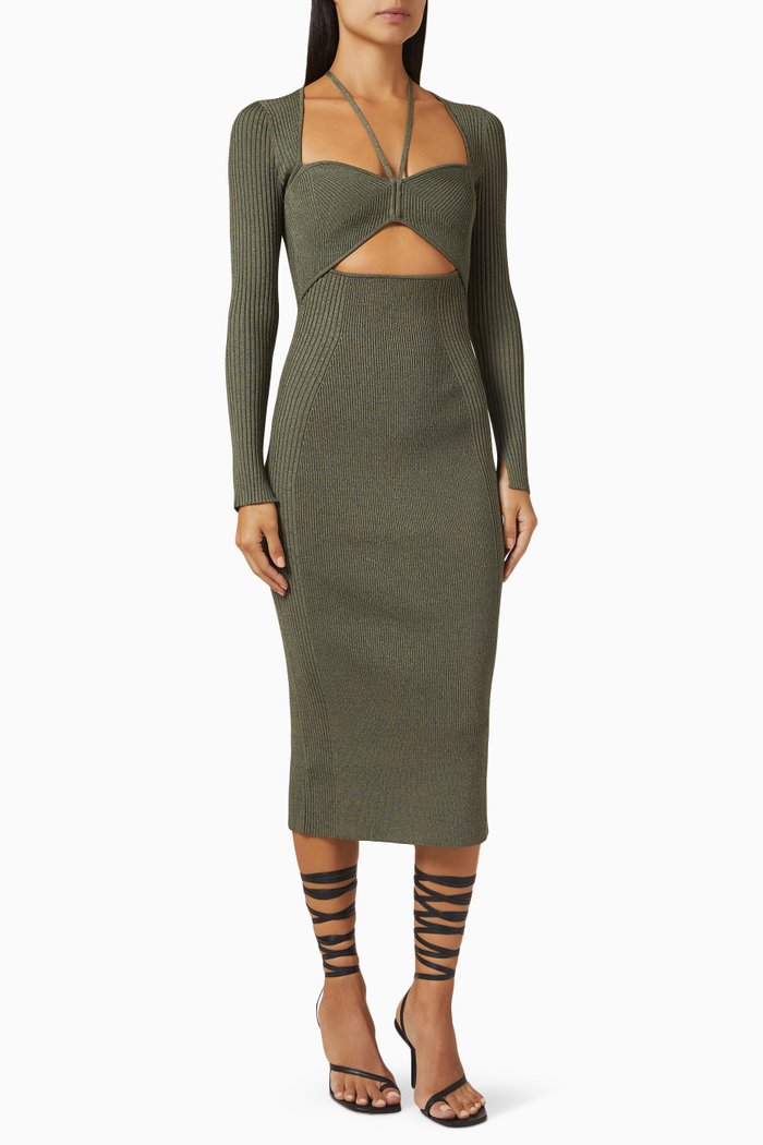 

Danika Marled Midi Dress in Ribbed Knit, Brown