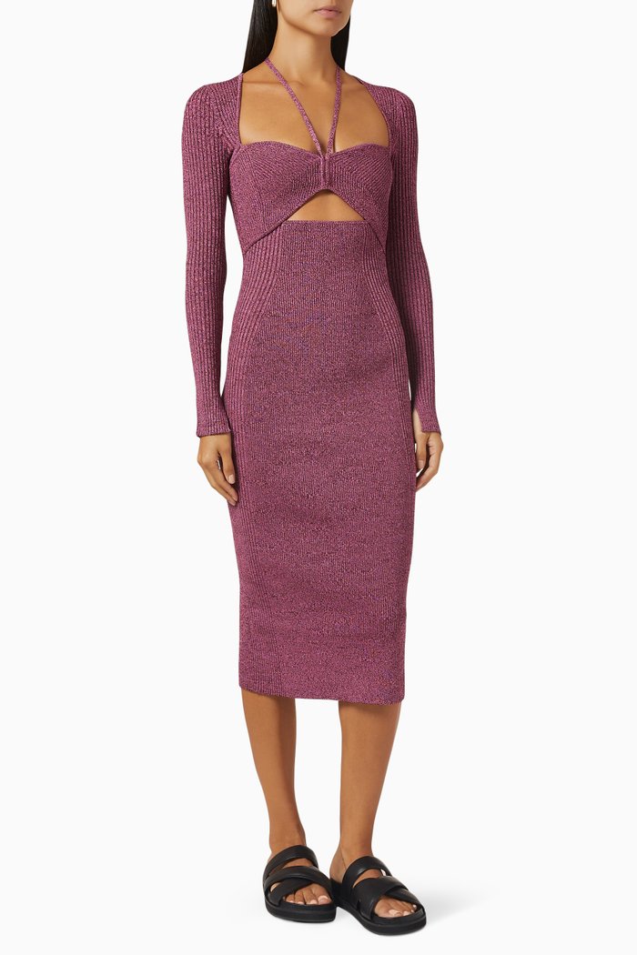 

Danika Marled Midi Dress in Ribbed Knit, Purple