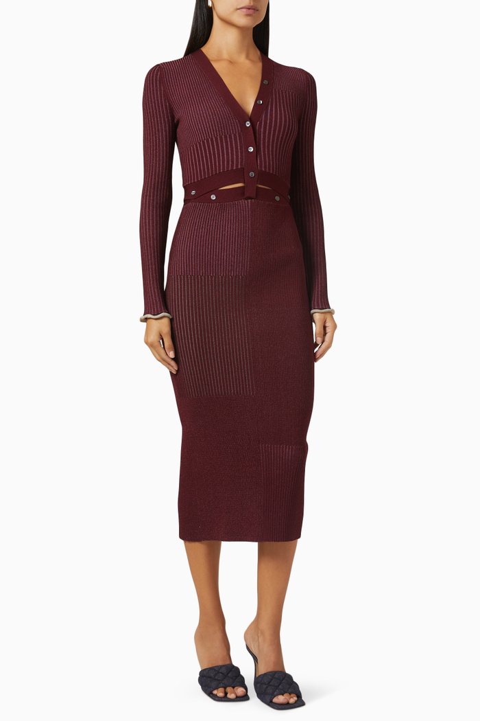 

Jonie Patchwork Midi Dress in Ribbed Knit, Brown