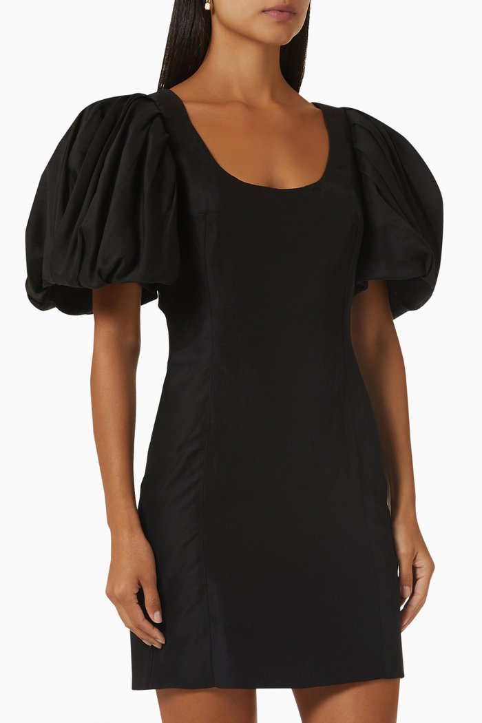 

Puff Sleeve Mini Dress in Viscose, Black