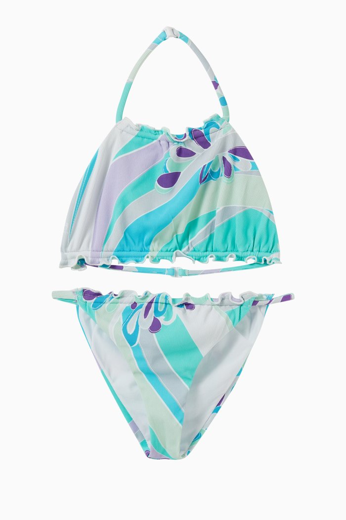

Printed Two-Piece Swimsuit in Lycra, Blue