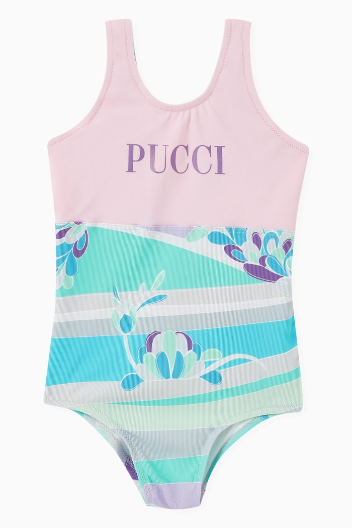 

Logo Lilly Print Swimsuit in Lycra, Blue