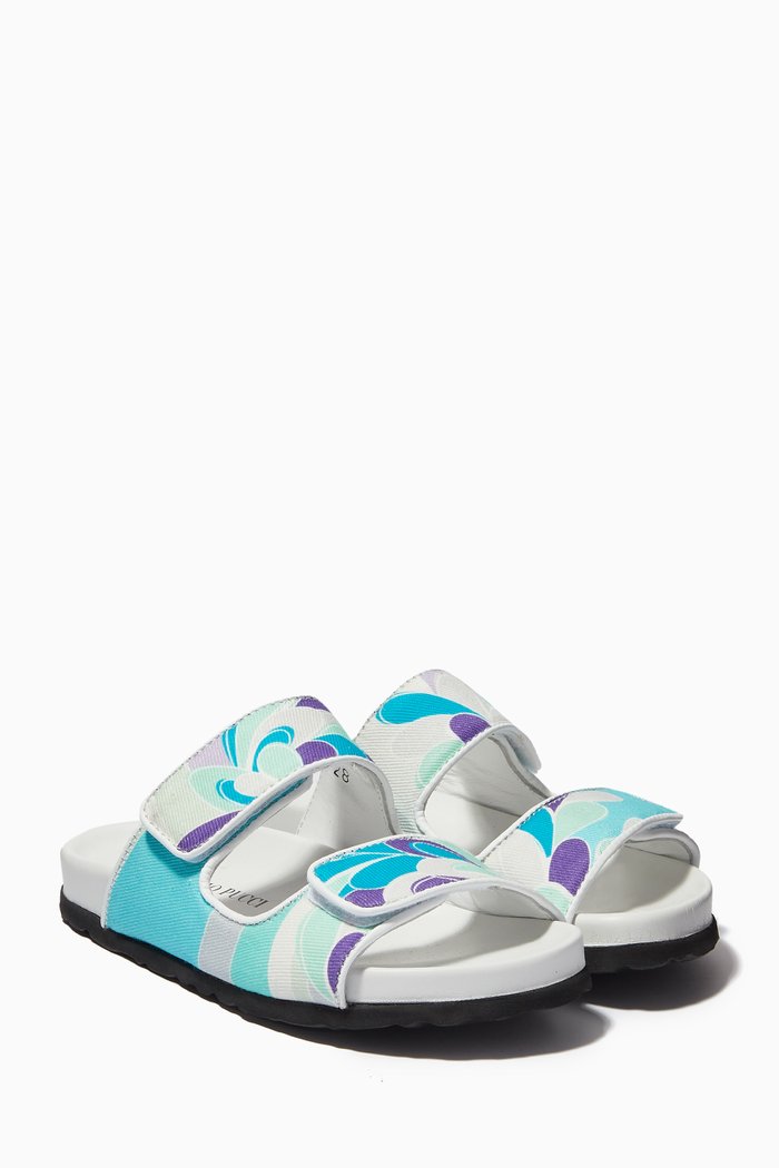 

Lilly-print Sandals in Gabardine & Leather, Blue