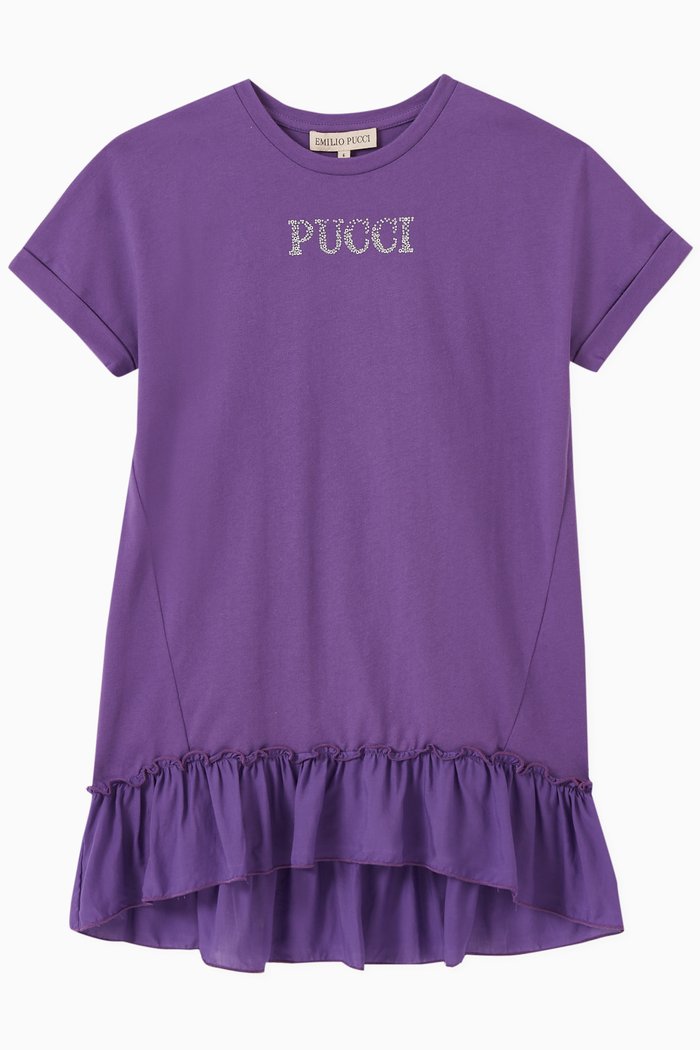 

Logo Rhinestone Dress in Cotton, Purple