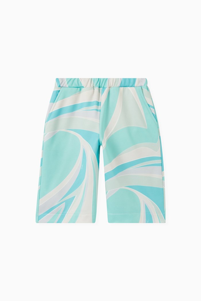 

Lily Print Bermuda Shorts in Recycled Tech-fleece, Blue