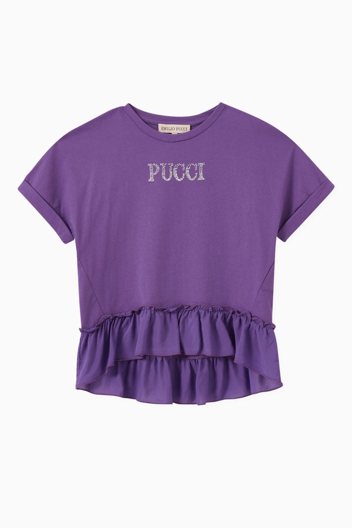 

Ruffle Hem T-shirt in Cotton, Purple