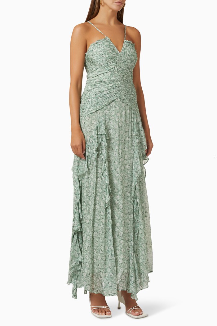 

Aurore Ruched Maxi Dress in Chiffon, Green
