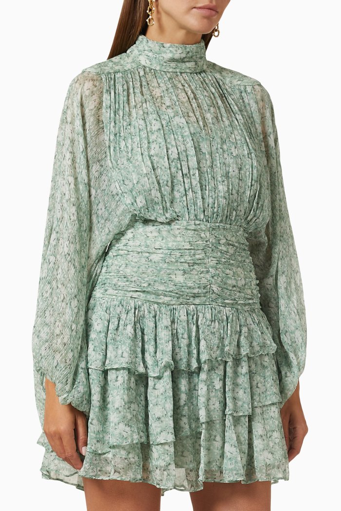 

Aurore Ruched Mini Dress in Chiffon, Green