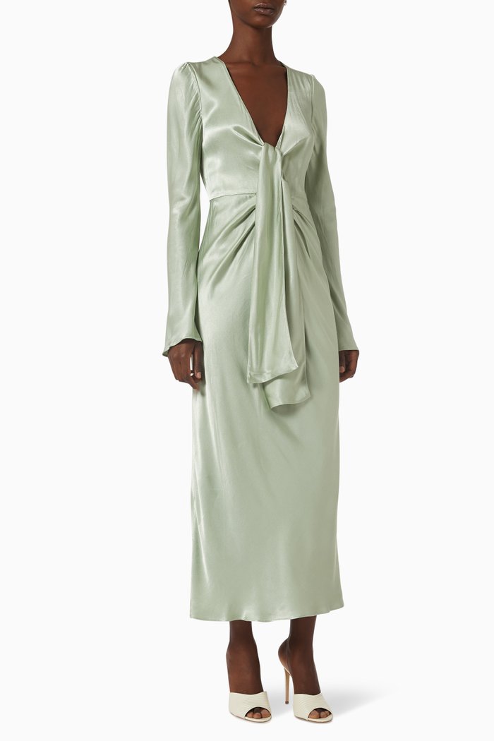 

Felicity Tie-front Midi Dress in EcoVero-viscose, Green