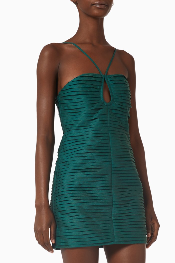

Théa Keyhole Mini Dress in Linen, Green