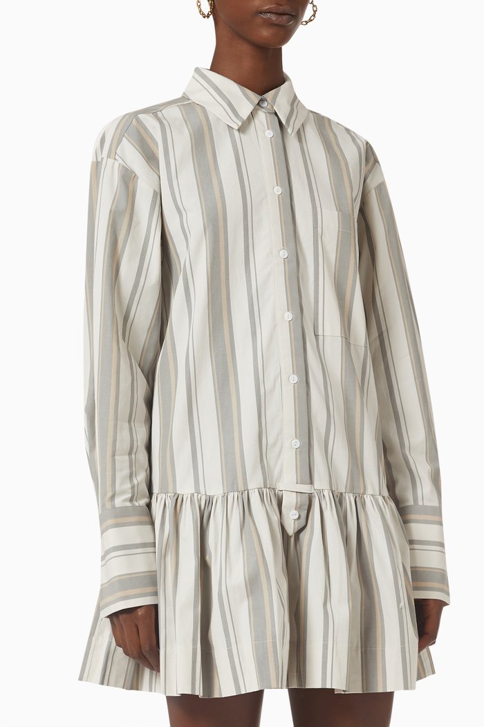 

Laurent Wide-cuff Mini Shirt Dress in Cotton-poplin, Green