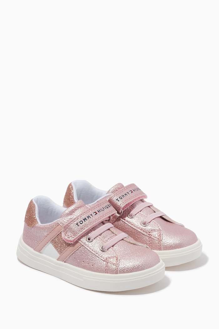 

Glitter Lace - Up Velcro Sneakers in Faux-leather, Pink