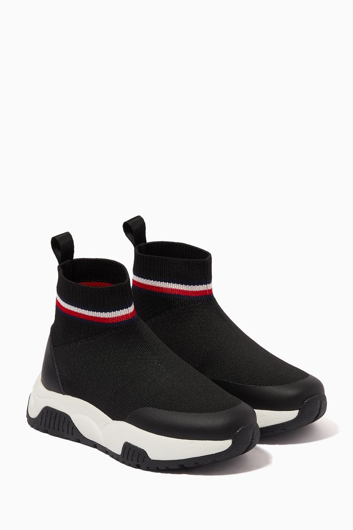 

Striped Sock Sneakers in Polyester, Black