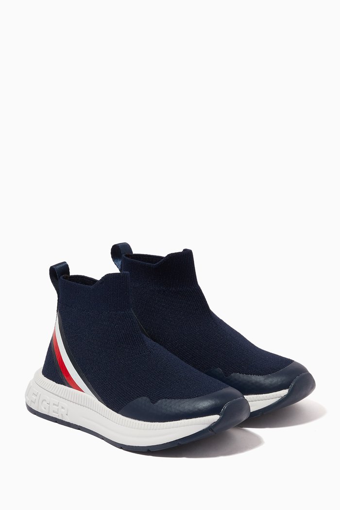 

Logo Sock Sneakers in Polyester, Blue