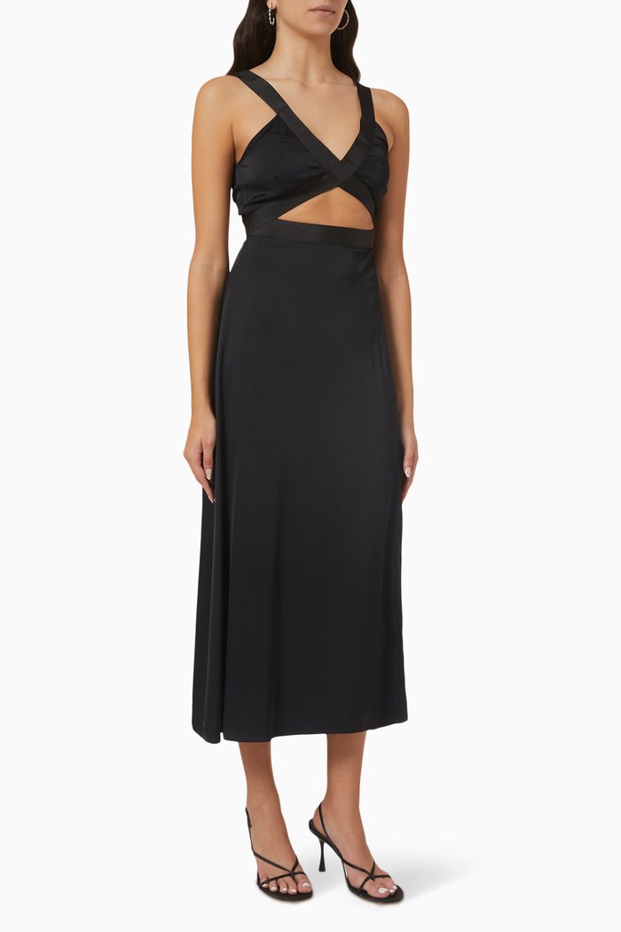 

Cut-out Midi Dress in Satin, Black