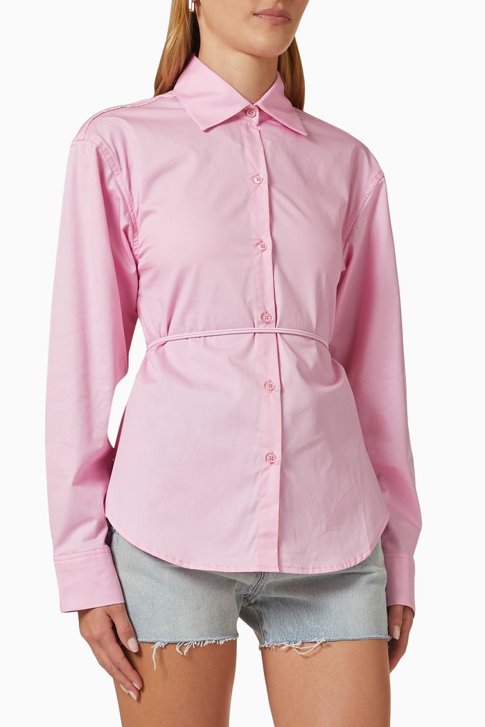 

Open-back Lace-up Shirt in Cotton Poplin, Pink