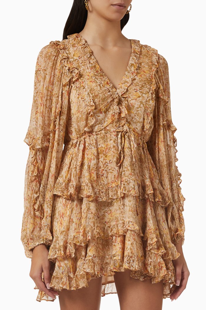 

Louise Frill Mini Dress in Chiffon, Neutral