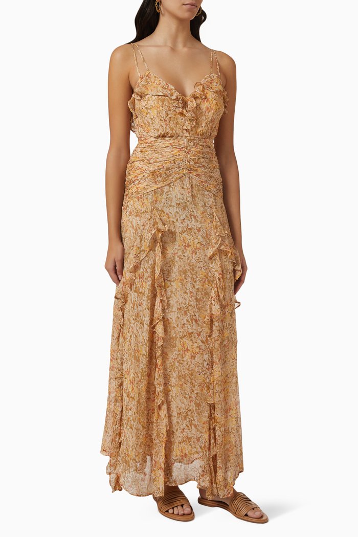 

Louise Ruffled Maxi Dress in Chiffon, Neutral